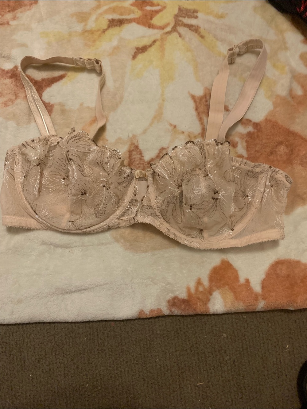 Floral Embroidered Sheer Underwire Bra in Blush